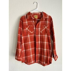 NWT Thereabouts Boys Orange White Plaid Flannel Button Up Shirt Size XL 18 / 20